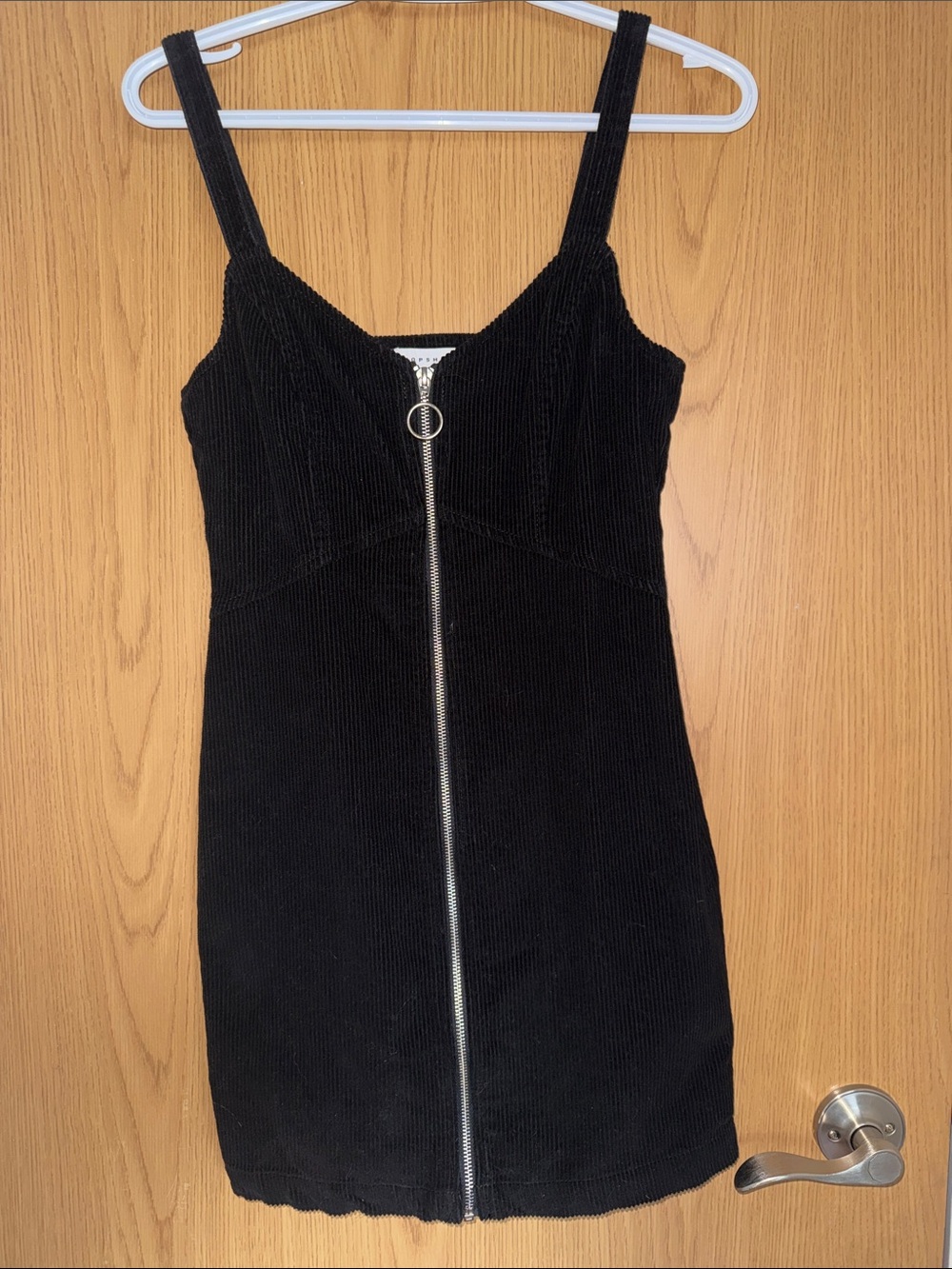 Women’s Black Corduroy Zip-Front Mini Dress